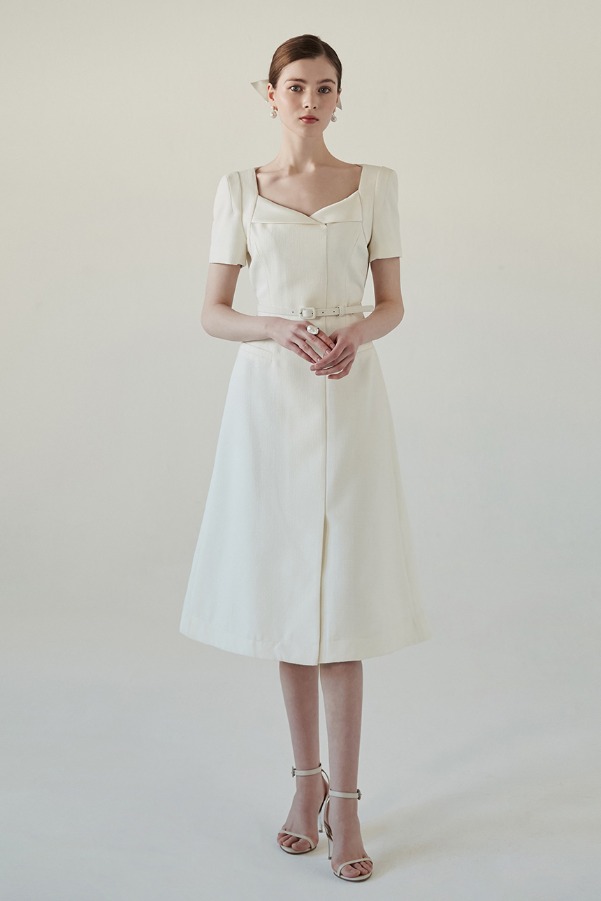 SERENA Satin collar A-line dress (Ivory)