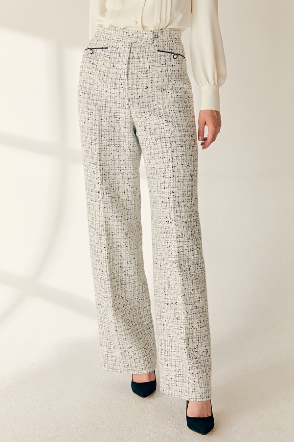 KIMBERLY Semi wide tweed trousers (Ivory&amp;Black)