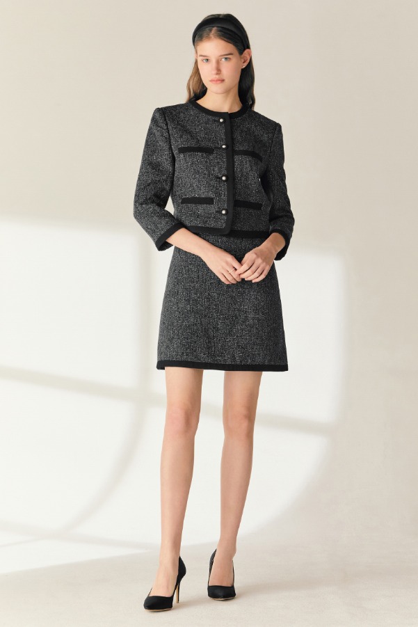 [SET]FREYA Combination cropped jacket + SADIE Combination mini skirt (Melange charcoal)