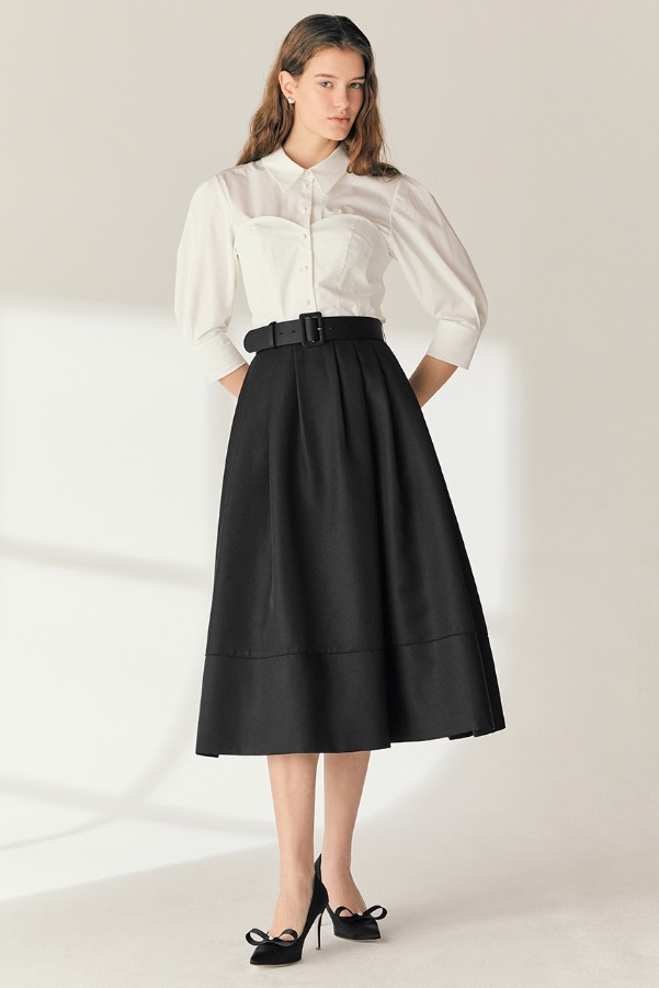 [손예진, 정은채 착용]VAILA Waist tuck detail voluminous skirt (Black)