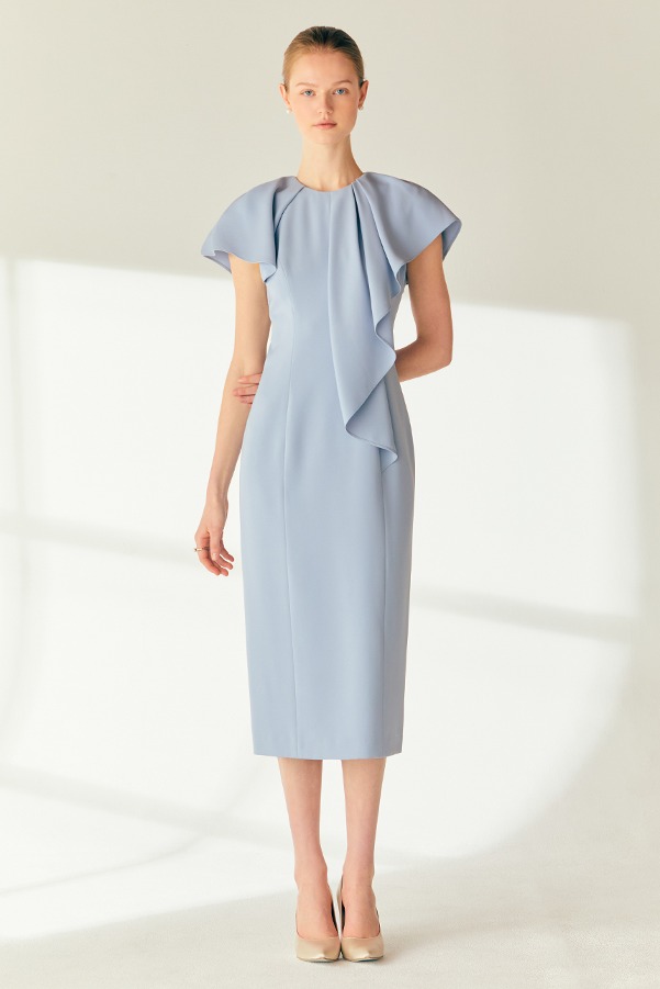REIGHLEE Ruffle detail sleeveless H-line long dress (Cornflower Blue)