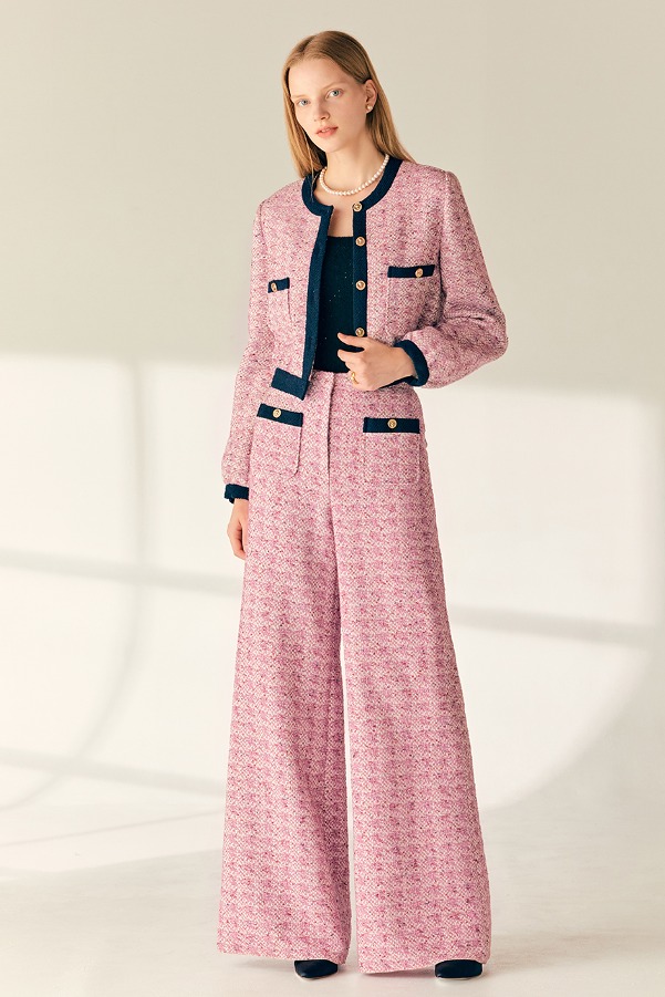 [SET]NATALIE Tweed bomber jacket + LUCIA Wide tweed trousers (Lavender pink)