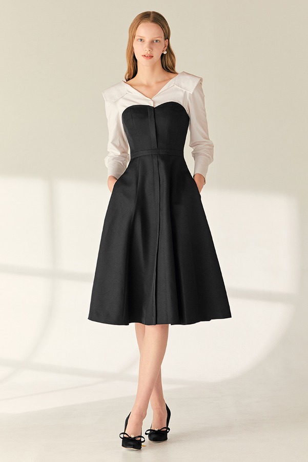 BELINDA Shirt layered long-sleeve midi dress (Black)