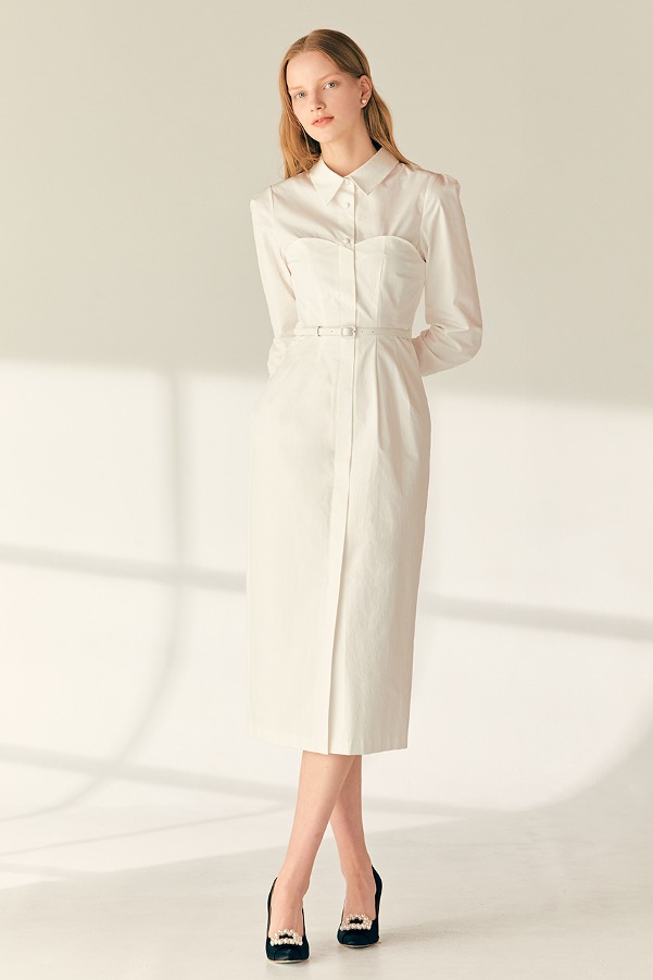 VIOLA Bustier detailed H-line long dress (Off white)