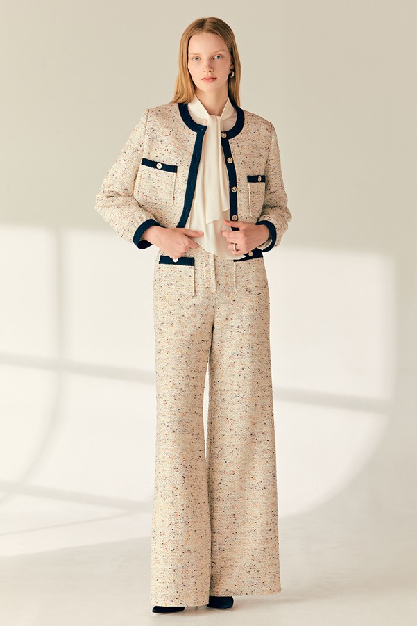 [SET]NATALIE Tweed bomber jacket + LUCIA Wide tweed trousers (Ivory)