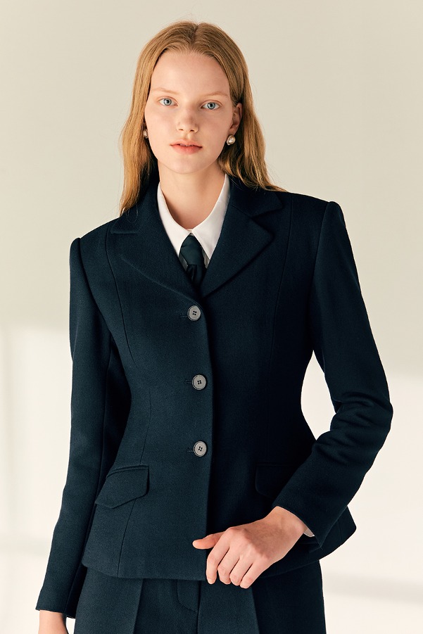 JAMILLA Tailored collar wool jacket (Deep navy)