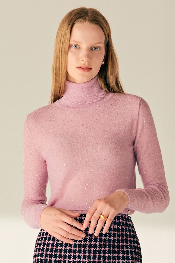 MELINDA Turtle neck spangle knit top (Lavender pink)