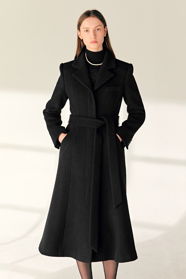 ALYVIA Mermaid wool belted coat (Black)