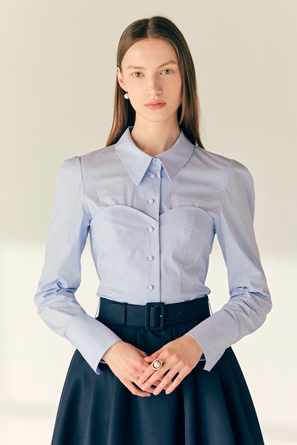 ZENIA Bustier detailed long sleeve blouse (Light blue)