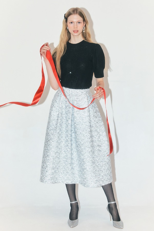 ALANNA Spangle voluminous long flared skirt (Silver)